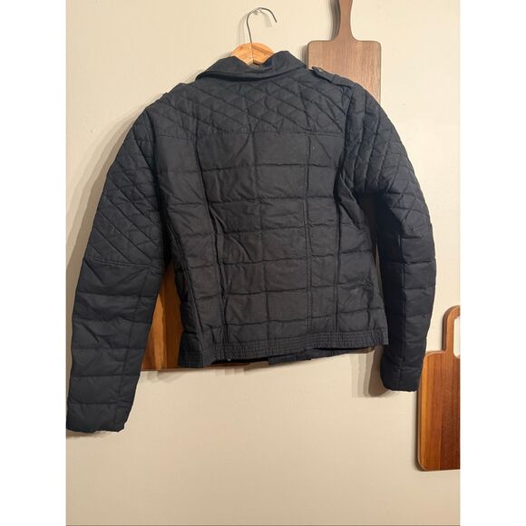 Sorel Black Conquest Carly Down Quilted Asymmetric Zip Puffer Moto Jacket Small - Picture 2 of 6